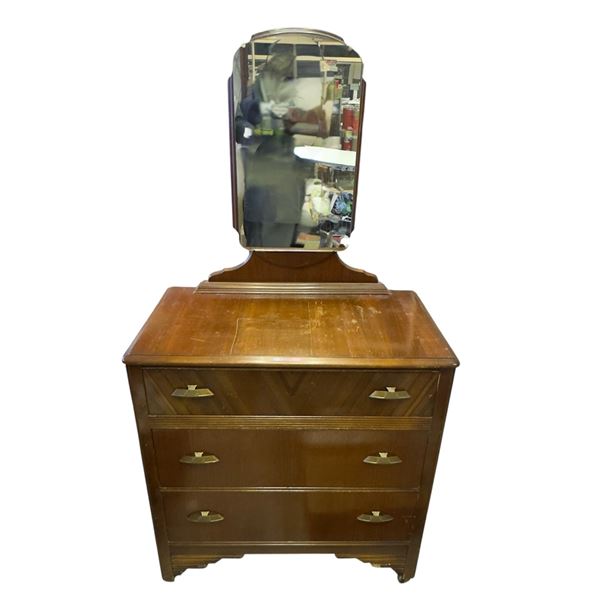 Vintage Mirror Backed 3-Drawer Dresser *Dresser base is 19" x 34" x 36" tall