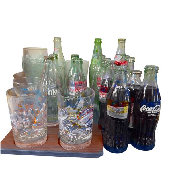 Group Lot - Coca-Cola Glass Bottles, Disney Glasses, Plastic Mugs
