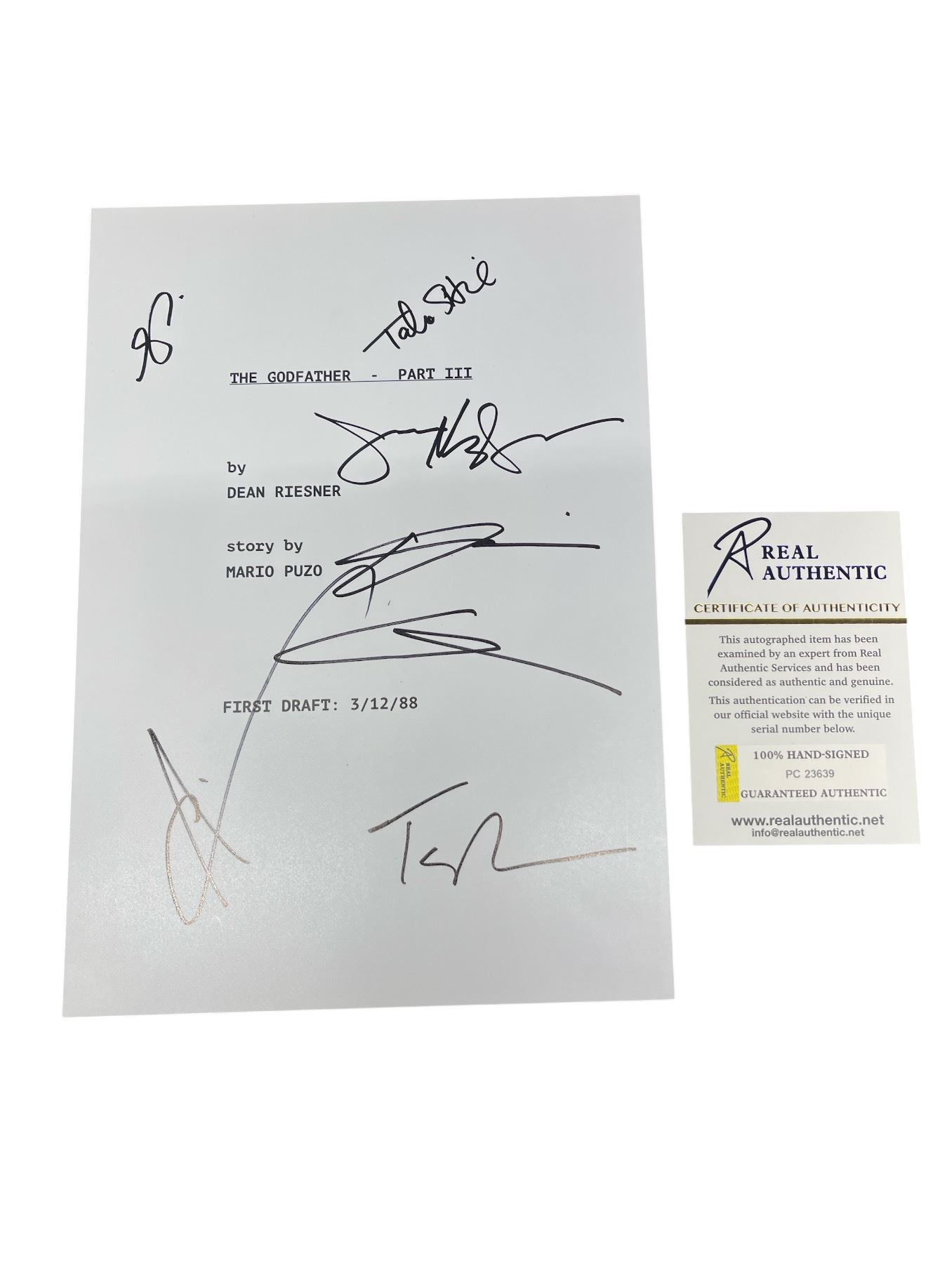 Godfather Signed Script Godfather Part III - Script Cover Autographed By: Al Pacino, Joe ...