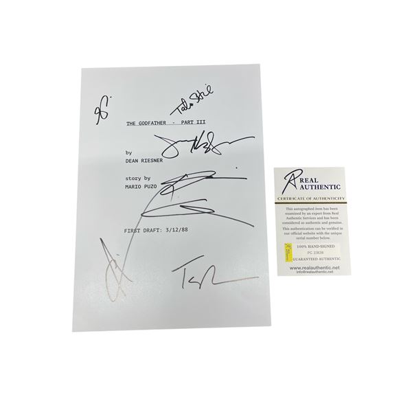 Godfather Part III - Script Cover Autographed By: Al Pacino, Joe Mantegna, Diane Keaton, Talia Shire