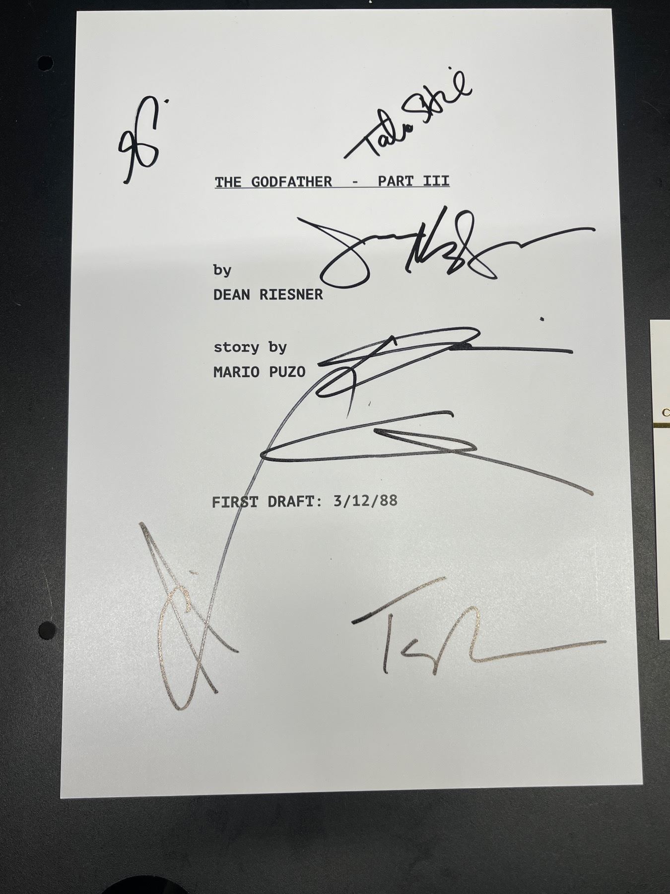 Godfather Signed Script Godfather Part III - Script Cover Autographed By: Al Pacino, Joe ...