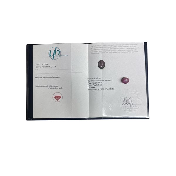 Oval Star Ruby Retail $17,950 w/Certificate