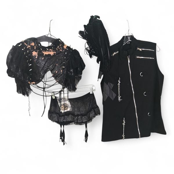 Gothic Costume Set with Feather Accessories & Vest - Film/TV Wardrobe