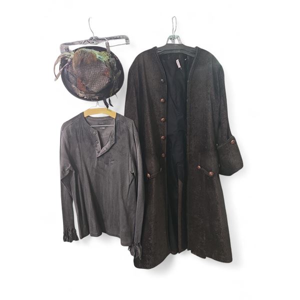 Period Costume Lot - Long Coat, Shirt & Feathered Hat - Film/TV Wardrobe
