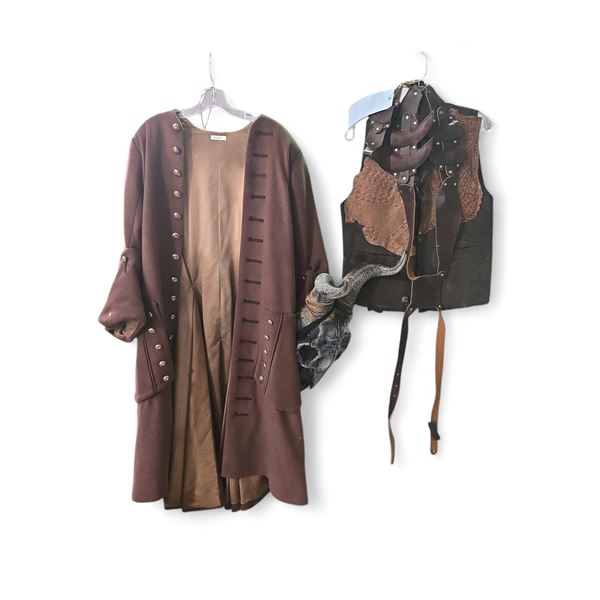 Period Costume Coat with Leather Armor Vest & Horn Prop - Film/TV Wardrobe