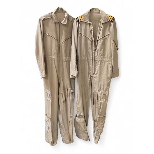 Pair of Vintage Tan Aviation/Coverall Flight Suits with Zip Front & Utility Pockets - Film/TV Wardro