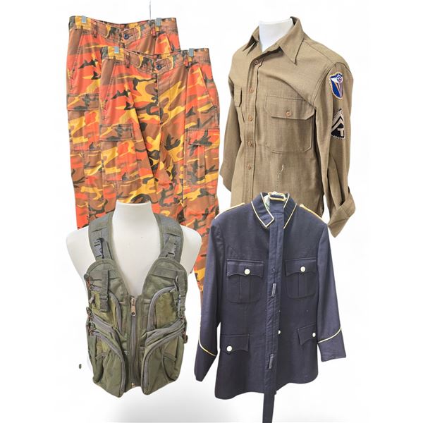 Mixed Military Apparel Lot with Camo Pants, Uniform Shirts, Dress Jacket & Tactical Vest - Film/TV W