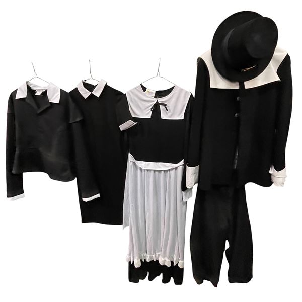 Lot of Black & White Period Costumes - Pilgrim/Colonial Style Outfits with Dress, Tops & Hat