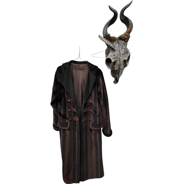 Lot of Theatrical Costume Pieces - Striped Coat & Horned Skull Mask (Fantasy/Medieval Style)