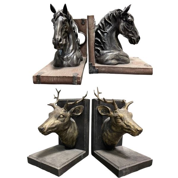 Group of 4 Deer & Horse Style Bookends