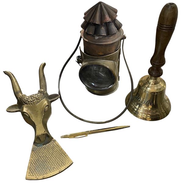 Vintage Brass Bell, Lantern & Decorative Metalware Assortment