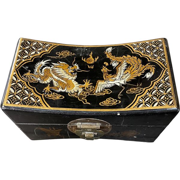 Oriental Style Lacquered Dragon Motif Jewelry Box