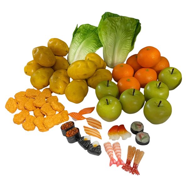 Group of Misc Movie Prop Food - Oranges, Apples, Lettuce, Potato, Chicken Nuggets, Etc.