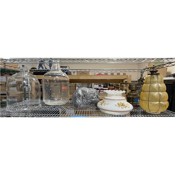 Vintage Lamp Parts & Assorted Glass Shades (Brass Base, Globes, Milk Glass & Textured Shades)