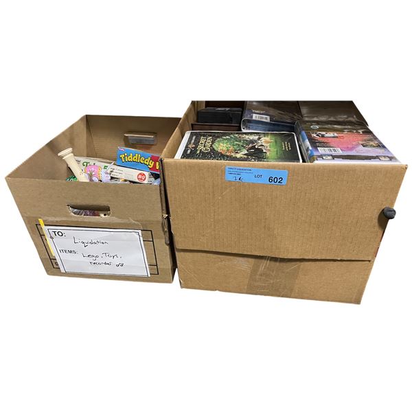 Box of VHS Tapes & Box of Lego, Toys, Recorder, Etc.