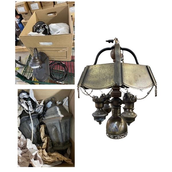 Shelf Lot of Various - Vintage Lamp Fixture, Wall Light, Lamp, Outdoor Wall Sconces, Etc.
