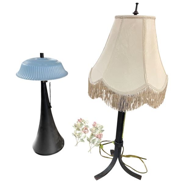 2 Table Lamps and Pair of Painted Metal Floral Candle Sconces