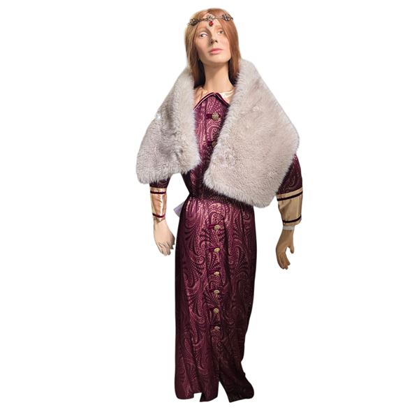 Female Mannequin with Burgundy Dress & Faux Fur Stole - From Witch Show