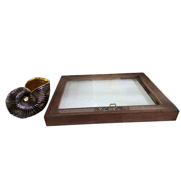 Wooden Display Case with Glass Lid, H2.5" x W13" x D16.5"