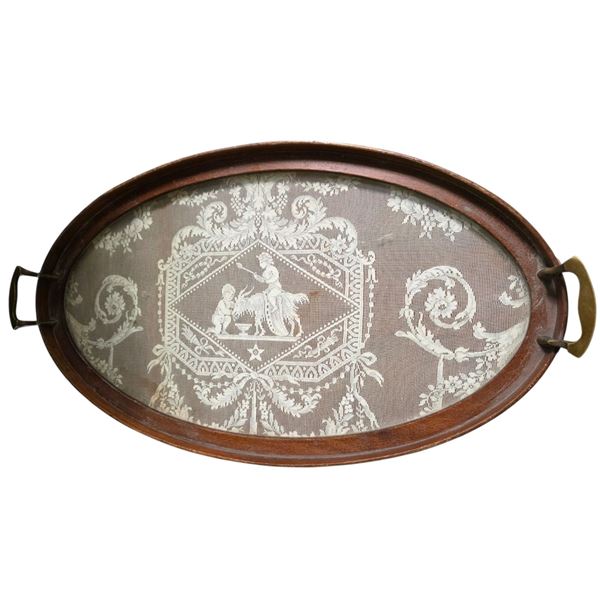 Oval Framed Lace Display, 25.5" x 14"