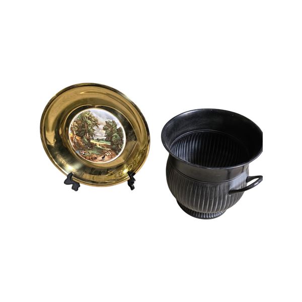 Decorative Gold-Tone Plate with Landscape Scene