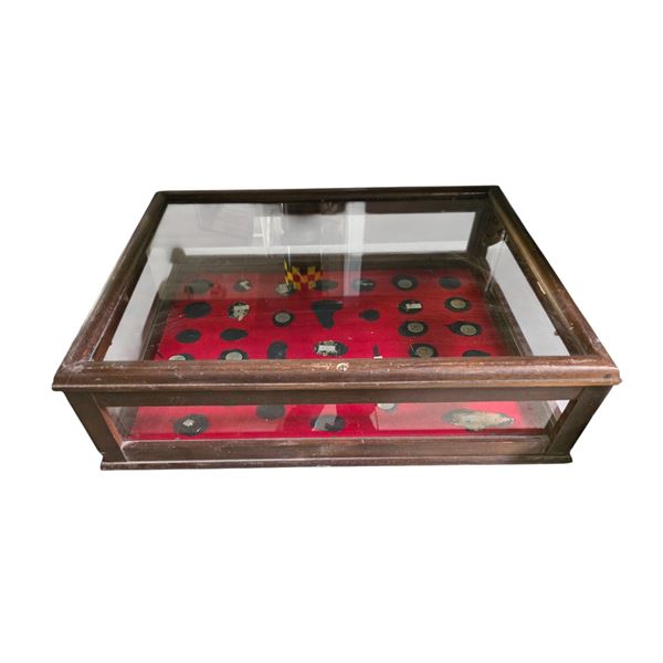 Wooden Display Case with Glass Panel, H6" x W22.5" x 17"