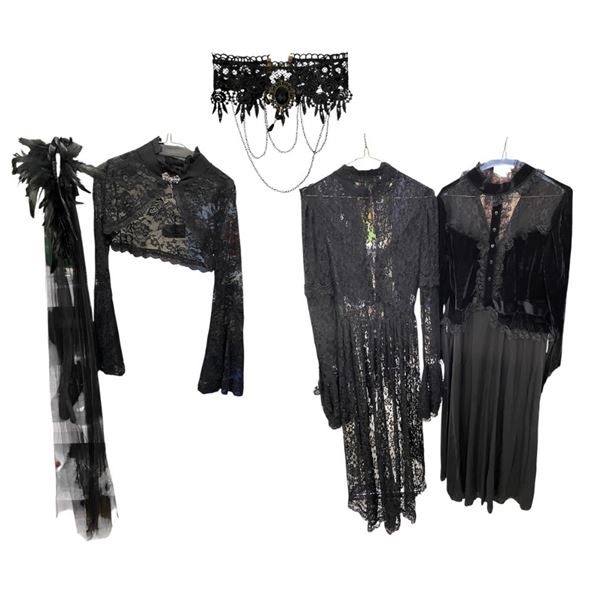 Lot of Gothic Black Lace Apparel - Dresses, Crop Top, Scarf & Choker Accessories (Various Sizes)