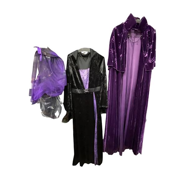 Lot of Gothic Purple & Black Velvet Dresses with Sheer Shawl and Accessories (Various Sizes)