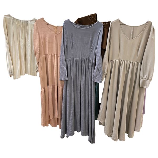 Lot of Neutral Tone Boho Style Long Sleeve Dresses (Various Colors & Sizes)