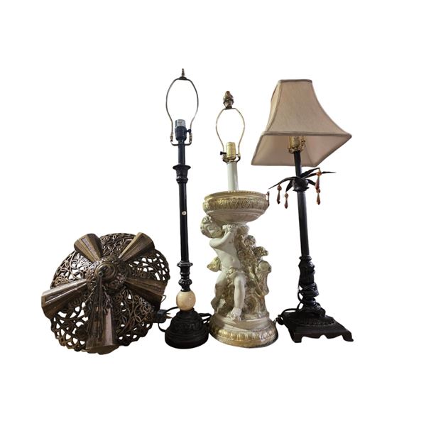 Group of 4 Various Lamps, Etc.
