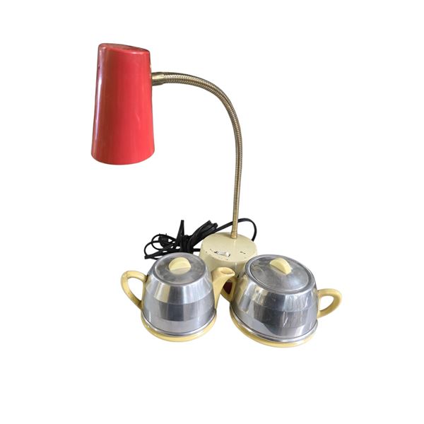 Mid-Century Red Gooseneck Desk Lamp and Cream and Sugar Set (Made in England)