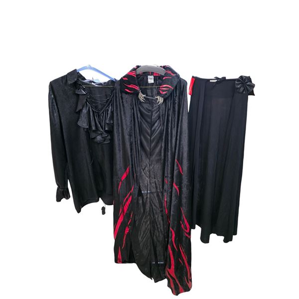 Lot of Black Costume Apparel - Ruffle Blouse, Flame-Trim Cape with Clasp & Long Skirt - Film/TV Ward