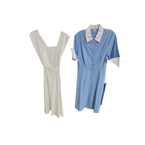 Lot of Womenâ€™s Dresses - Cream Sleeveless Dress & Blue Uniform-Style Button Dres