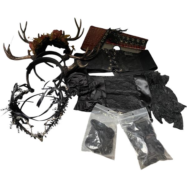 Mixed Gothic & Costume Accessories - Horn Headpieces, Corset, Masks, Floral Crowns & Lace Pieces