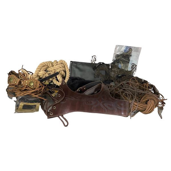 Mixed Leather & Costume Props - Corset Belt, Rope Bundles, Masks, & Assorted Accessories