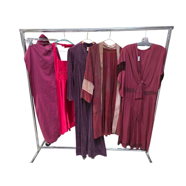 Lot of Burgundy & Purple Vintage Style Dresses and Robes (Various Styles & Sizes)