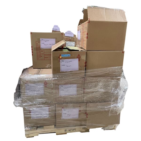 Pallet of Labelled Set Dec Boxes with Misc Items