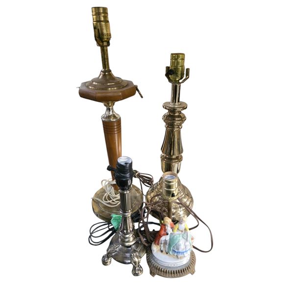 Assorted Vintage Table Lamps & Figurine Lamp Base Set