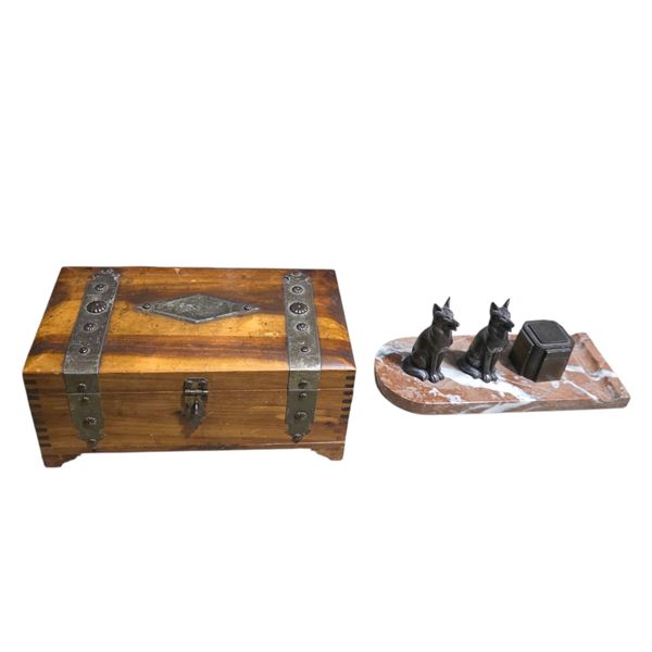 Vintage Chest Box and Metal Fox Piece on Marble