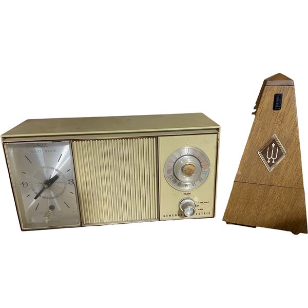 Vintage GE Clock Radio & Wooden Metronome