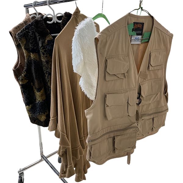 Assorted Faux Fur Vests, Knit Shawl & Multi-Pocket Utility Vest Lot - Film/TV Wardrobe