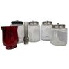 Image 1 : Assorted Glass Canisters with Metal Lids, Red Glass Vase & Decorative Bottle Lot