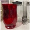 Image 2 : Assorted Glass Canisters with Metal Lids, Red Glass Vase & Decorative Bottle Lot