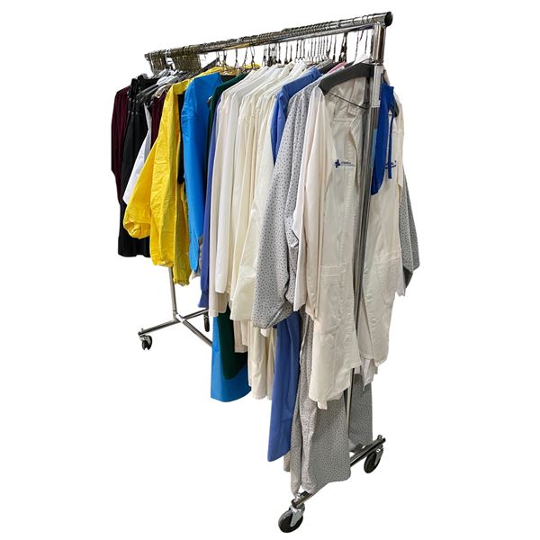 Full Rack of Misc Set Dec Clothing - Doctor Shirts, Yellow Raincoat, School Sweaters, Etc.