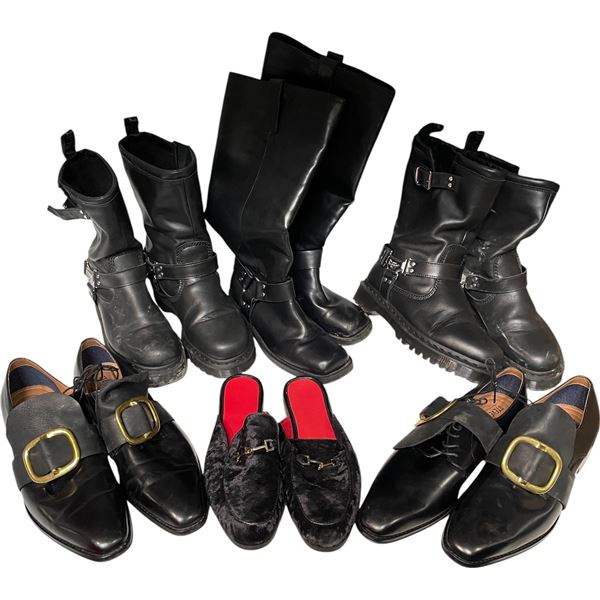Group of Assorted Black Boots and Dress Shoes