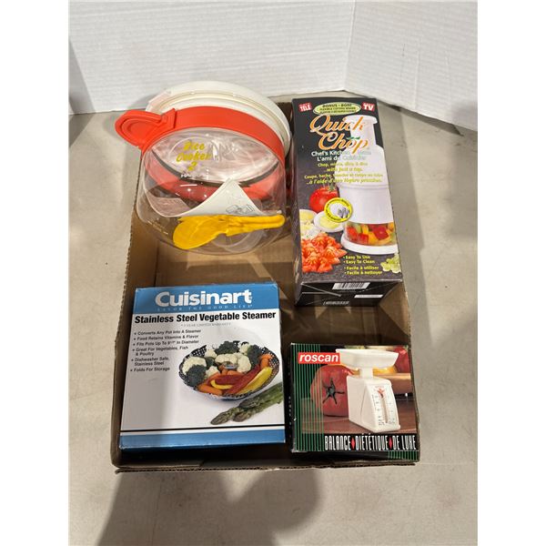 Rice cooker, quick chop veggie steamer, and scale