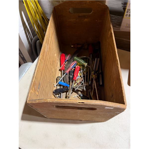 Wood box with hand tools