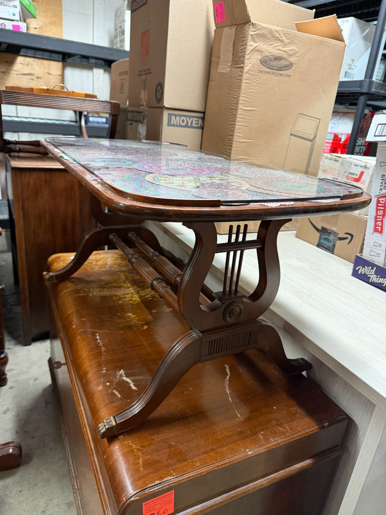 Harp leg Coffee Table measures 3 feet long 18 inches deep and 16 1/2 ...