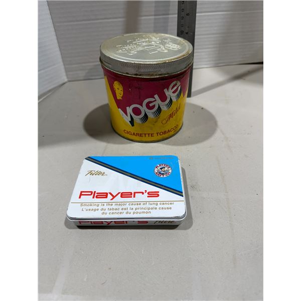 Vogue and players cigarette tins