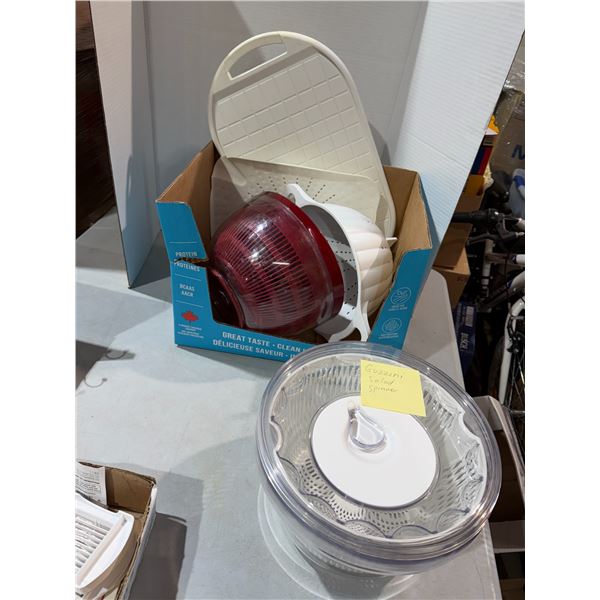 Kitchen items, salad, spinners, and the other